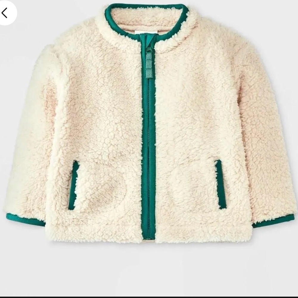 Cat & Jack Cream and Green Puffer Jacket NEWBORN, 0/3 Months, 3/6 Months